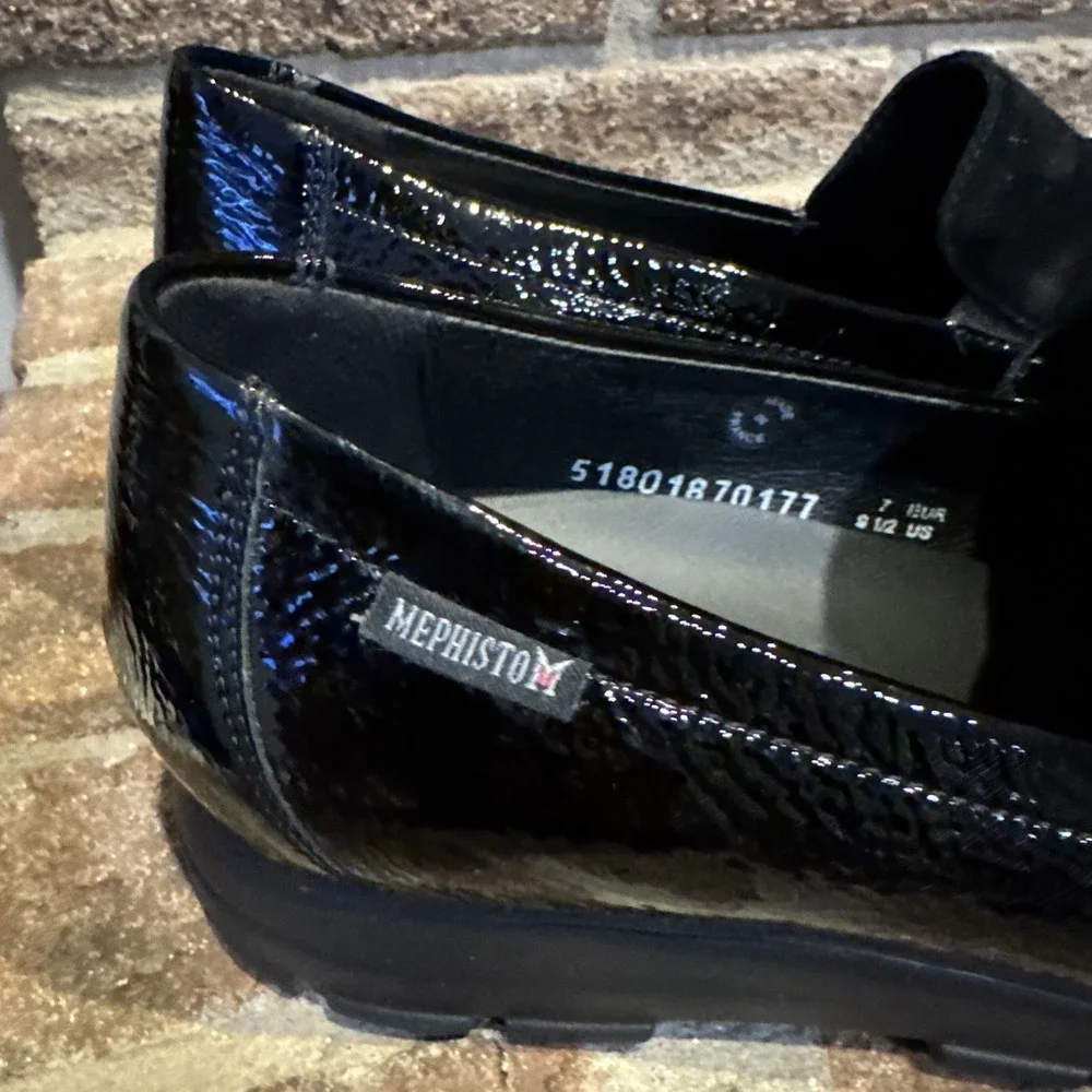 Memphisto Womens Black Carima Crinkle Patent Leather Penny Loafers Size 9.5 #356